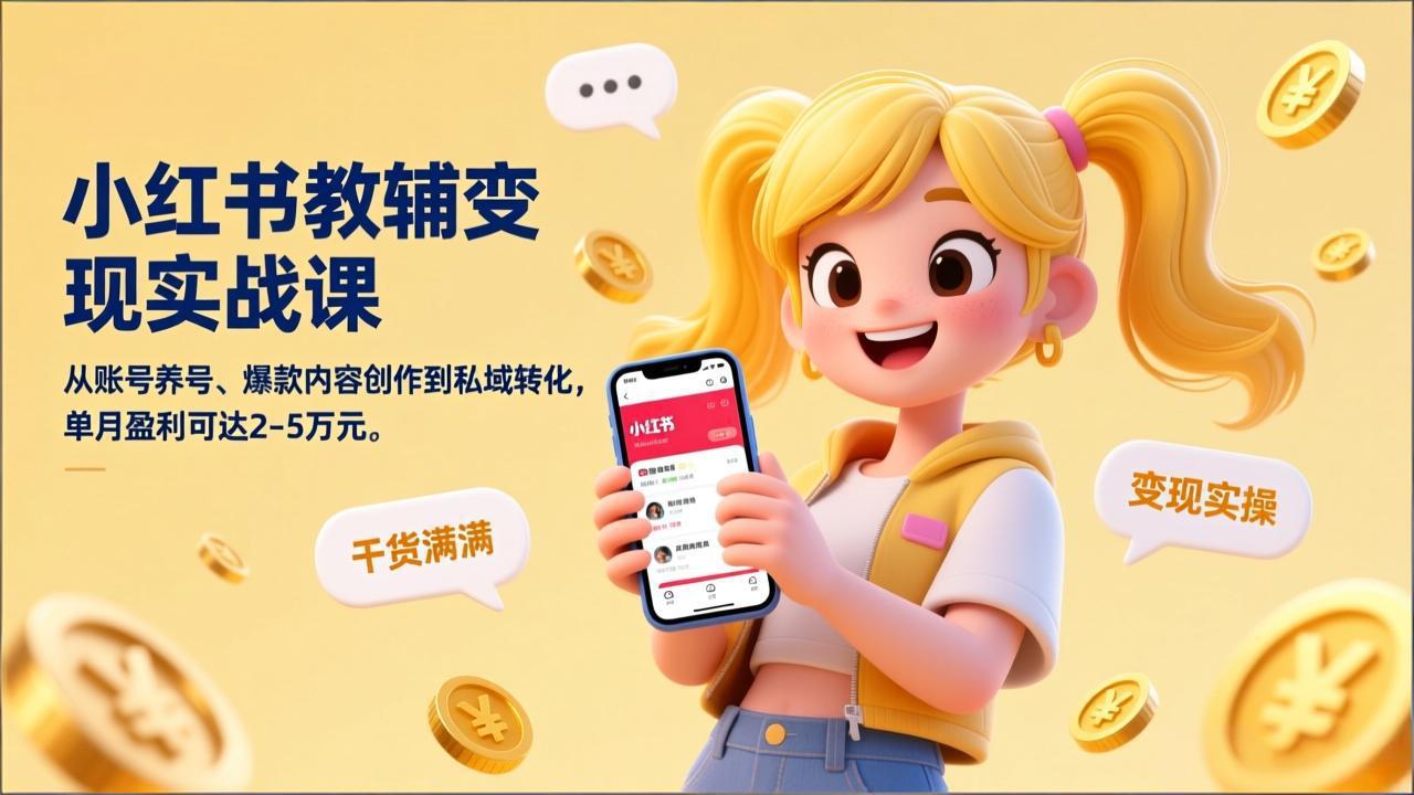 小红书教辅变现实战课，从账号养号、爆款内容创作到私域转化，单月盈利可达2-5万元-shxbox省心宝盒