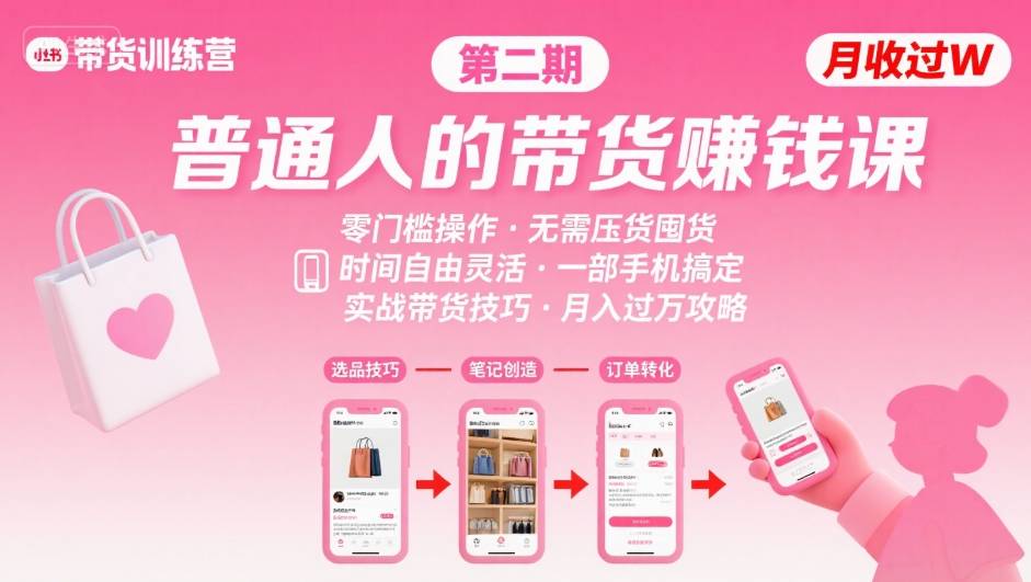 小红书带货第二期训练营，普通人月收过W的带货课，时间自由，零门槛无压货，一部手机即可操作-shxbox省心宝盒