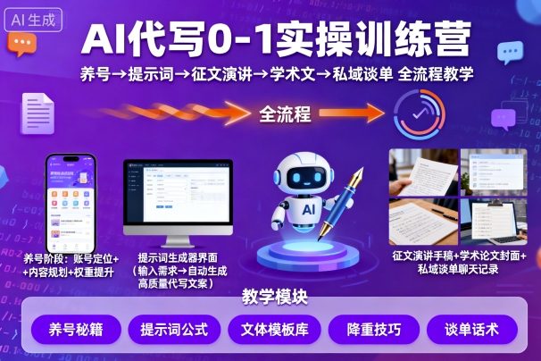 AI代写0-1实操训练营，从养号、提示词、征文演讲、学术文，到私域谈单的全流程教学-shxbox省心宝盒