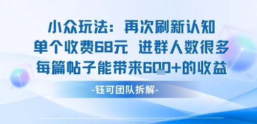 小众玩法再次刷新认知单个收费68米进群人数很多每篇帖子能带来6张的收益-shxbox省心宝盒