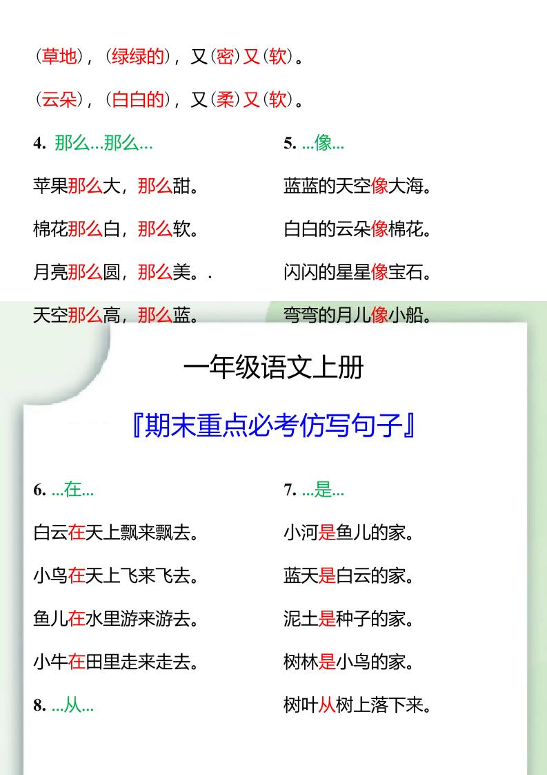 【2025秋新版】一年级语文上册期末重点必考仿写句子-shxbox省心宝盒