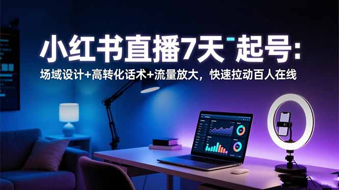 小红书直播7天起号：场域设计+高转化话术+流量放大，快速拉动百人在线-shxbox省心宝盒