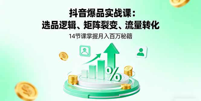 抖音爆品实战课：选品逻辑、矩阵裂变、流量转化，14节课掌握月入百万秘籍-shxbox省心宝盒