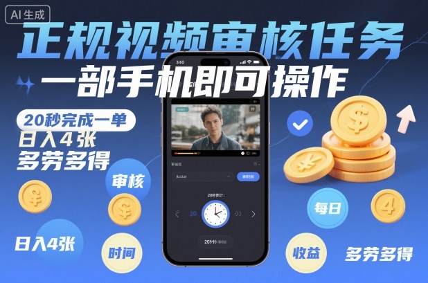 正规视频审核任务，一部手机即可操作，20秒完成一单，日入4张，多劳多得【揭秘】-shxbox省心宝盒