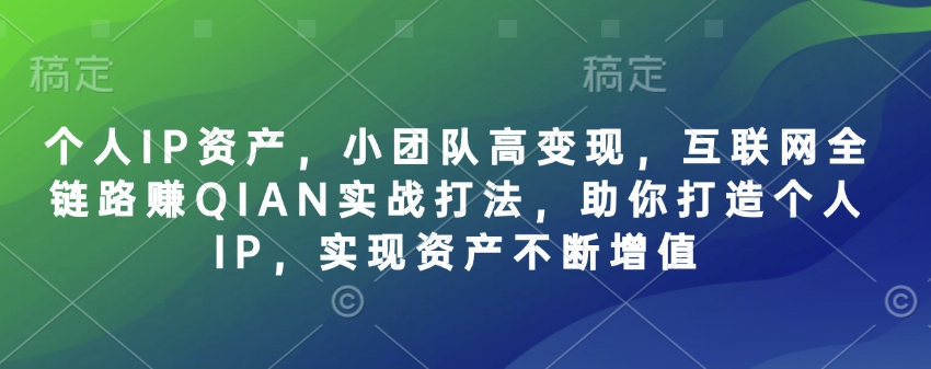 个人IP资产，小团队高变现，互联网全链路赚QIAN实战打法，助你打造个人IP，实现资产不断增值-shxbox省心宝盒
