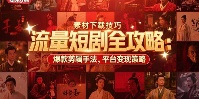 流量短剧全攻略：素材下载技巧，爆款剪辑手法，平台变现策略-shxbox省心宝盒