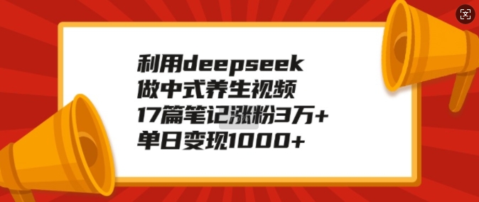 利用deepseek做中式养生视频，17篇笔记涨粉3万+，单日变现1k-shxbox省心宝盒