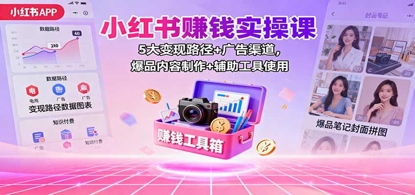 小红书赚钱实操课：5大变现路径+广告渠道，爆品内容制作+辅助工具使用-shxbox省心宝盒