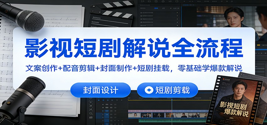 影视短剧解说全流程：文案创作+配音剪辑+封面制作+短剧挂载，零基础学爆款解说-shxbox省心宝盒