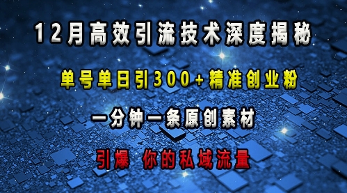 最新高效引流技术深度揭秘 ，单号单日引300+精准创业粉，一分钟一条原创素材，引爆你的私域流量-shxbox省心宝盒