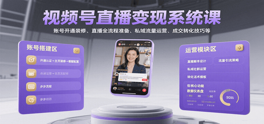 视频号直播变现系统课，账号开通装修、直播全流程准备、私域流量运营、成交转化技巧等-shxbox省心宝盒