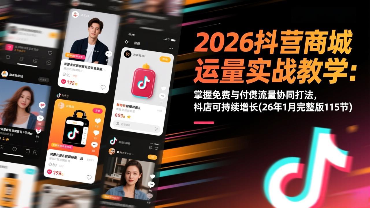 2026抖音商城运营实战教学：掌握免费与付费流量协同打法，抖店可持续增长(26年1月完整版115节-shxbox省心宝盒