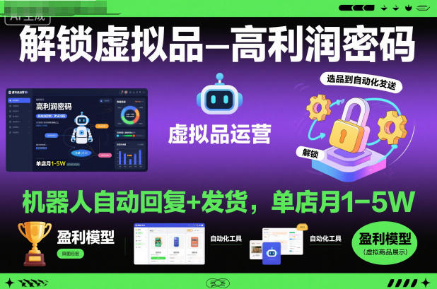 解锁虚拟品高利润密码：机器人自动回复+发货，单店月1-5W【揭秘】-shxbox省心宝盒