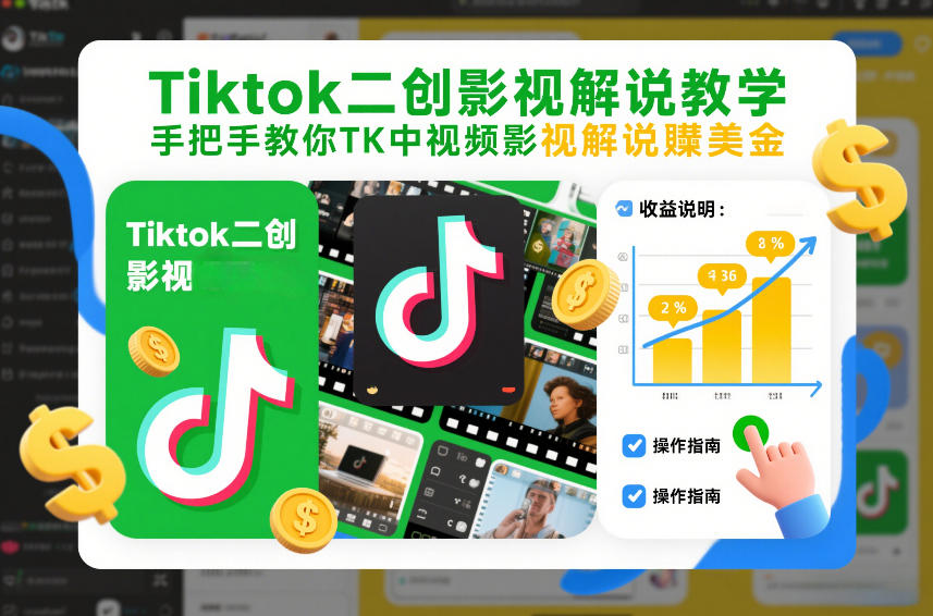 Tiktok二创影视解说教学，手把手教你TK中视频影视解说賺美金(更新26年1月)-shxbox省心宝盒