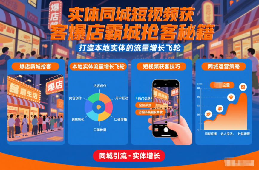 实体同城短视频获客爆店霸城抢客秘籍，打造本地实体的流量增长飞轮-shxbox省心宝盒