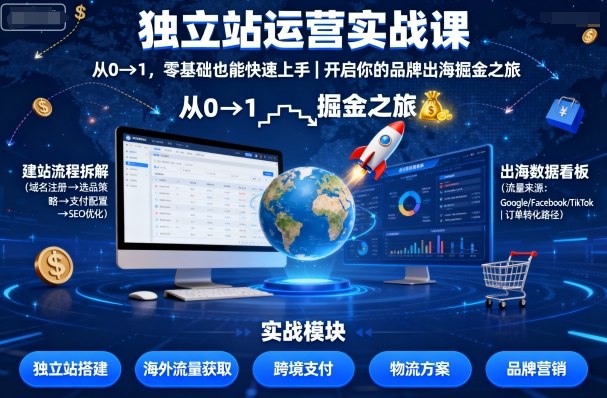 独立站运营实战课，​从0到1，零基础也能快速上手，开启你的品牌出海掘金之旅-shxbox省心宝盒