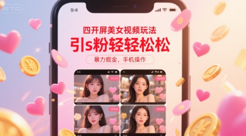 四开屏美女视频玩法，引s粉轻轻松松，暴力掘金，手机操作【揭秘】-shxbox省心宝盒