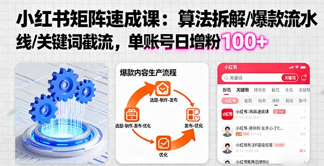 小红书矩阵起号速成课：算法拆解/爆款流水线/关键词截流 单账号日增粉100+-shxbox省心宝盒