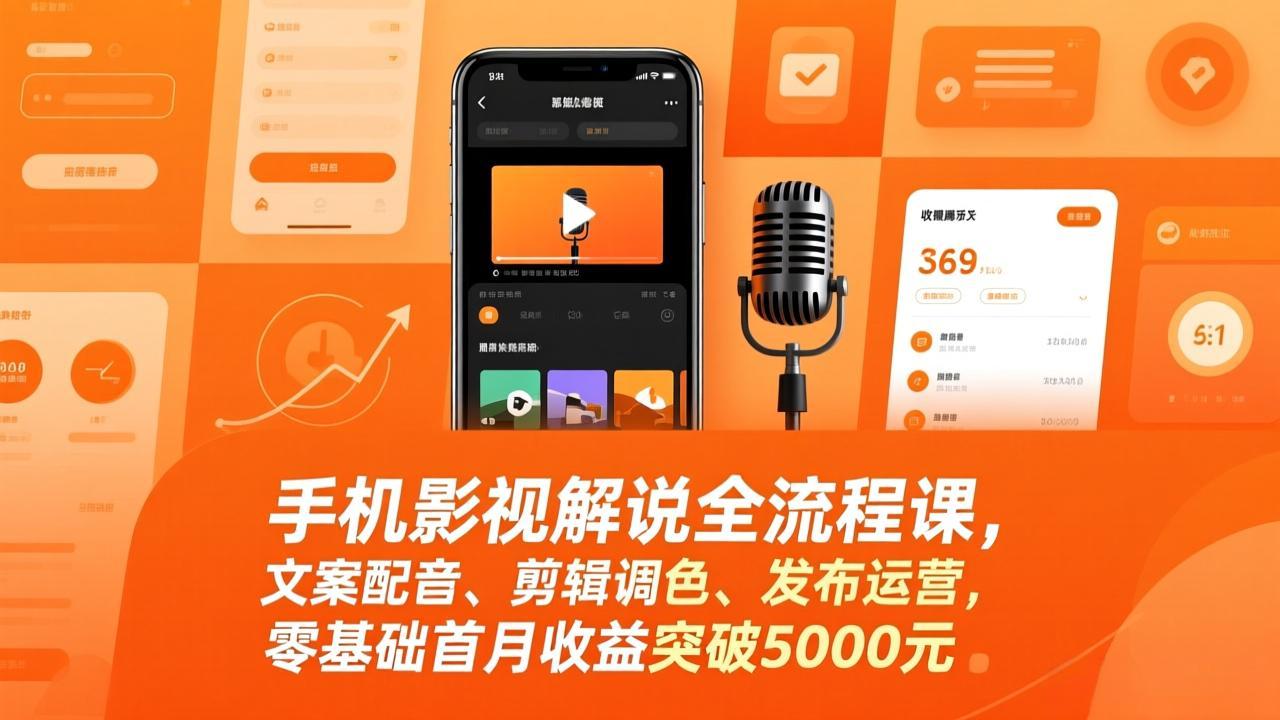 手机影视解说全流程课，文案配音、剪辑调色、发布运营，零基础首月收益突破5000元-shxbox省心宝盒