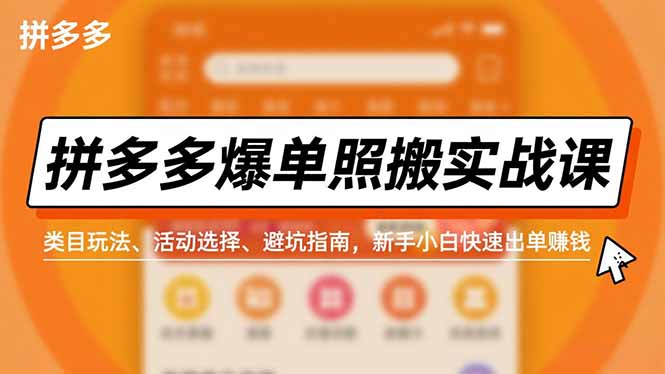 拼多多爆单照搬实战课，类目玩法、活动选择、避坑指南，新手小白快速出单赚钱-shxbox省心宝盒