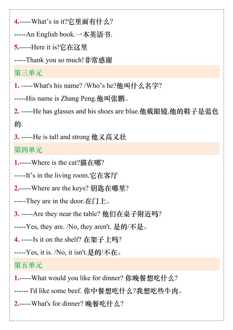 【2025秋新版】四年级英语上册重要句型汇总-shxbox省心宝盒