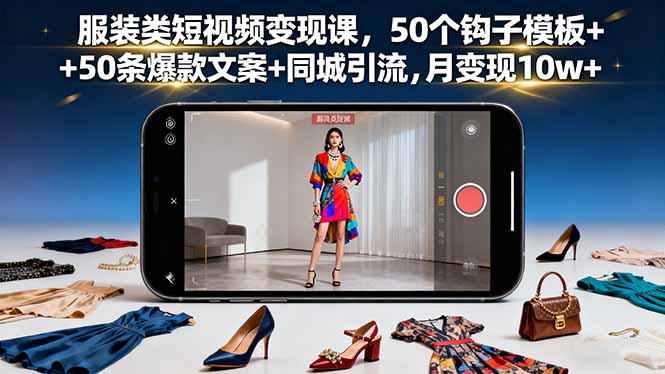服装类短视频变现课，50个钩子模板+50条爆款文案+同城引流，月变现10w+-shxbox省心宝盒