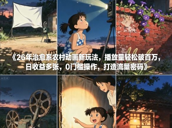 26年治愈系农村动画新玩法，播放量轻松破百万，日收益多张，0门槛操作，打造流量密码-shxbox省心宝盒