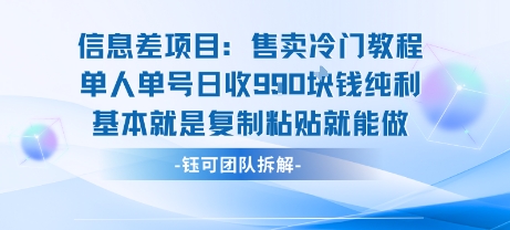 信息差项目:售卖冷门教程单人单号日收9张纯利基本就是复制粘贴就能做-shxbox省心宝盒