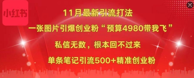 小红书11月最新图片打粉，一张图片引爆创业粉，“预算4980带我飞”，单条引流500+精准创业粉-shxbox省心宝盒