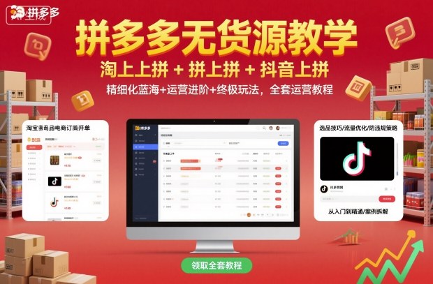 拼多多无货源教学，淘上拼+拼上拼+抖上拼，精细化蓝海+运营进阶+终极玩法，全套运营教程-shxbox省心宝盒