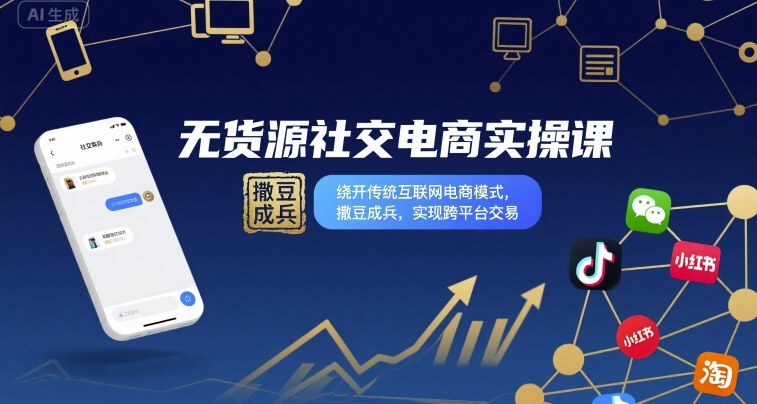 无货源社交电商实操课，绕开传统互联网电商模式，撒豆成兵，实现跨平台交易-shxbox省心宝盒