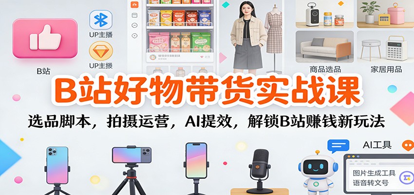 B站好物带货实战课：选品脚本，拍摄运营，AI提效，解锁B站赚钱新玩法-shxbox省心宝盒