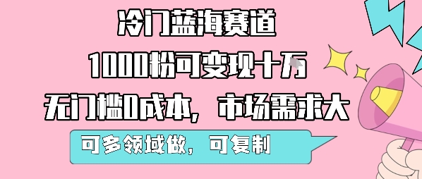 冷门蓝海赛道，1000粉可变现十W，无门槛0成本，市场需求大，可多领域做，可复制性强-shxbox省心宝盒