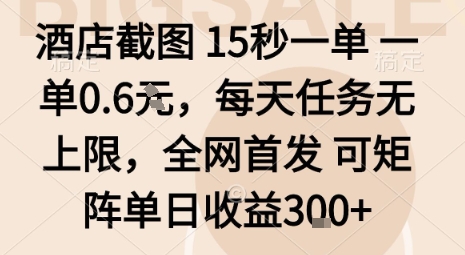 酒店截图15秒一单，一单0.6米，每天任务无上限，全网首发可矩阵单日收益3张【揭秘】-shxbox省心宝盒