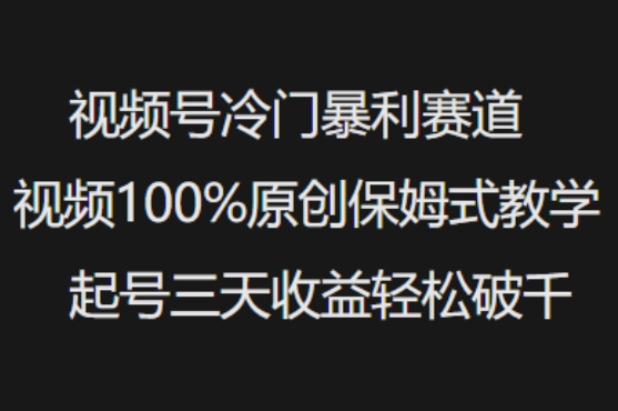 视频号冷门暴利赛道视频100%原创保姆式教学起号三天收益轻松破千-shxbox省心宝盒