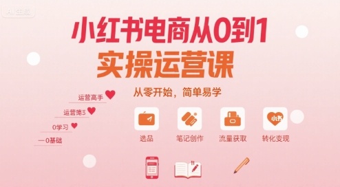 小红书电商从0到1实操运营课，从零开始，简单易学-shxbox省心宝盒