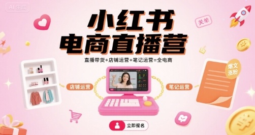 小红书电商直播营，直播带货+店铺运营+笔记运营=全电商-shxbox省心宝盒