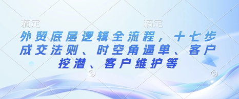 外贸底层逻辑全流程，十七步成交法则、时空角逼单、客户挖潜、客户维护等-shxbox省心宝盒