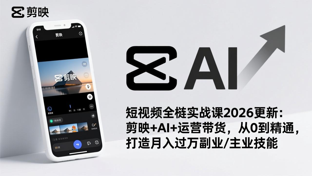 短视频全栈实战课2026更新：剪映+AI+运营带货，从0到精通，打造月入过万副业/主业技能-shxbox省心宝盒