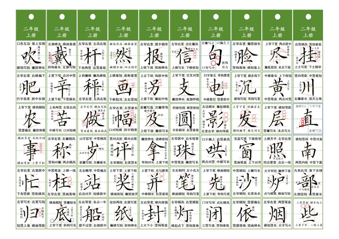 二年级上语文同步精讲字卡（共10页）-shxbox省心宝盒