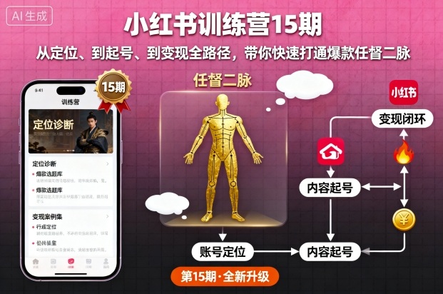 小红书训练营15期，从定位、到起号、到变现全路径，带你快速打通爆款任督二脉-shxbox省心宝盒