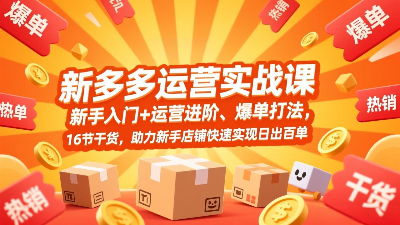 拼多多运营实战课，新手入门+运营进阶、爆单打法，16节干货，助力新手店铺快速实现日出百单-shxbox省心宝盒