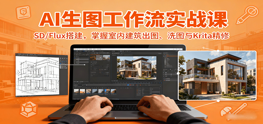 AI生图工作流实战课：SD/Flux搭建，掌握室内建筑出图、洗图与Krita精修-shxbox省心宝盒