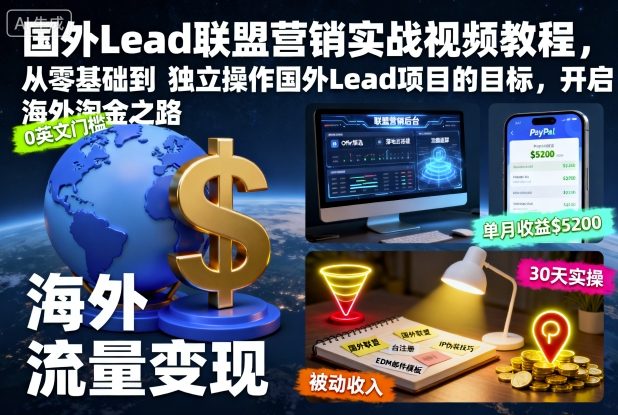 国外Lead联盟营销实战视频教程，从零基础到独立操作国外Lead项目的目标，开启海外淘金之路-shxbox省心宝盒