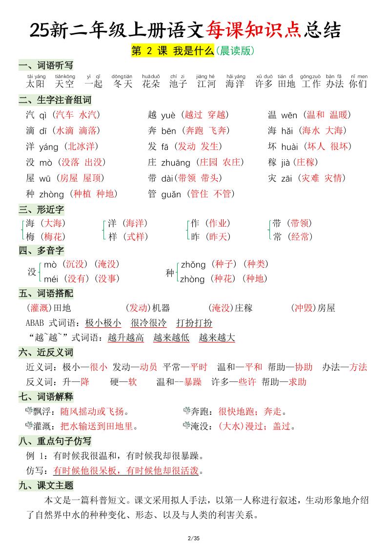 25新二年级上语文每课知识点总结-shxbox省心宝盒