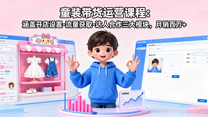 童装带货运营课程：涵盖开店设置-流量获取-达人合作三大模块，月销百万+-shxbox省心宝盒