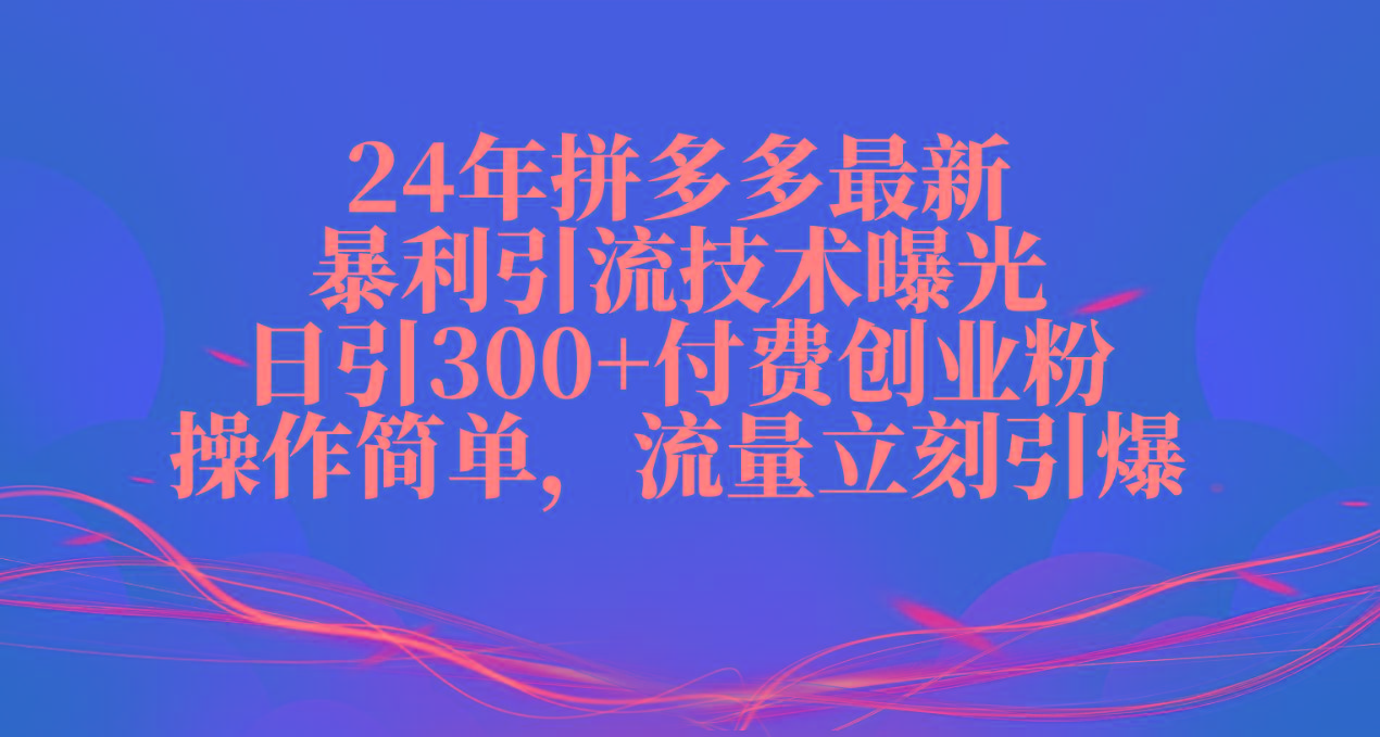 24年拼多多最新暴利引流技术曝光，日引300+付费创业粉，操作简单，流量...-shxbox省心宝盒