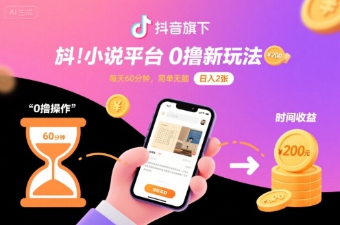 抖音旗下小说平台0撸新玩法，每天挂G60分钟，简单无脑，日入2张【揭秘】-shxbox省心宝盒