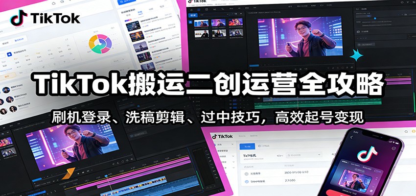 TikTok搬运二创运营全攻略：刷机登录、洗稿剪辑 、过中技巧，高效起号变现-shxbox省心宝盒