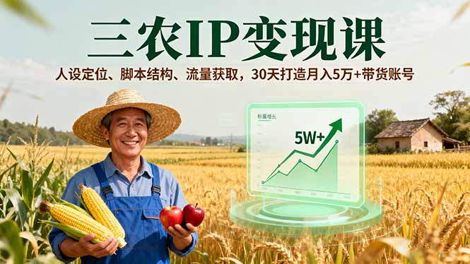 三农IP变现课，人设定位、脚本结构、流量获取，30天打造月入5万+带货账号-shxbox省心宝盒